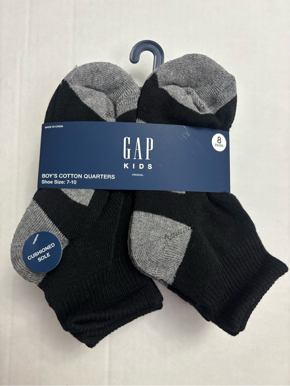 New! 8 pairs GAP boys cotton quarters socks size 7-10